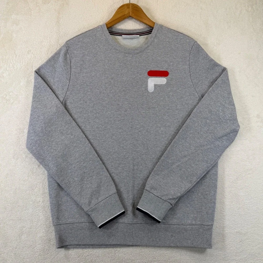 Fila Mens Crewneck Sweatshirt Gray Embroidered Logo Pullover Size Medium